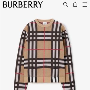 Burberry Tan and Black Check Crewneck Sweater